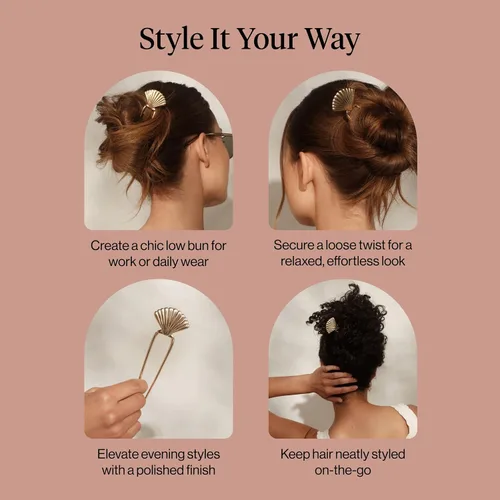 Vista 7 de Kitsch Horquilla francesa para mujer, accesorios para el cabello dorado con Concha de almeja