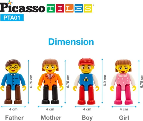 Vista 9 de PicassoTiles Paquete de expansión de 2 piezas de camiones magnéticos para automóviles + 4 figuras de acción de personas familiares: juego educativo
