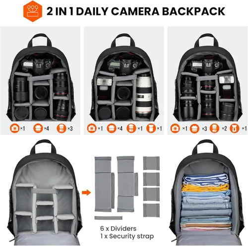 Vista 3 de TARION Mochila para cámara pequeña – Estuche profesional para fotografía DSLR con compartimento para laptop de 13 pulgadas y cubierta impermeable