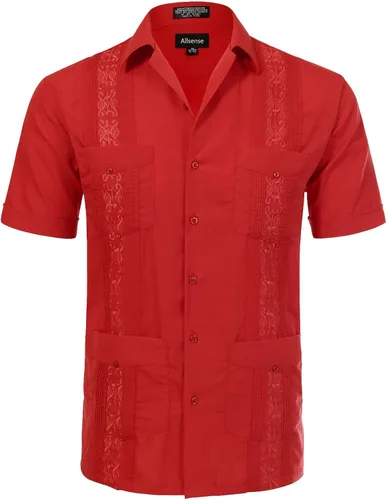 Vista 6 de Allsense - Camisa guayabera cubana de manga corta con botones para hombre