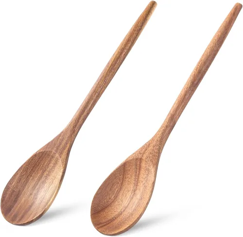 Vista 10 de Cucharas de madera para cocinar, cuchara de madera MZROO de 12.5 pulgadas de mango largo, cuchara de cocina de madera, cucharas de mezcla, cucharas