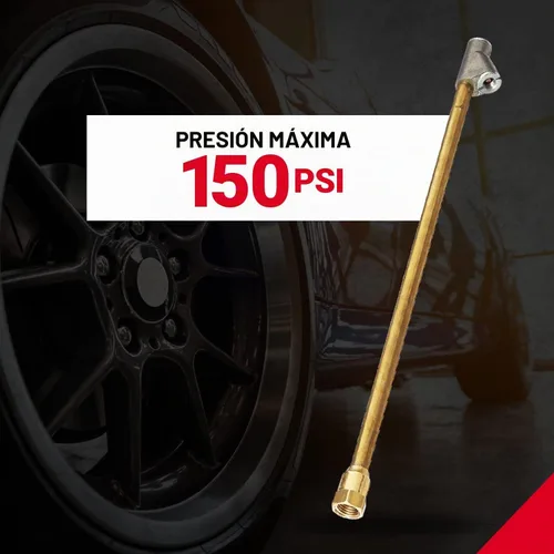 Vista 7 de Portabrocas de aire de doble cabeza con pie recto para medidor de presión de neumáticos, alcance extendido de 12", 1/4" FNPT, 150 PSI