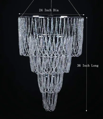 Vista 3 de Candelabro de boda grande de 4 niveles, lámpara de araña colgante de imitación de cristal iridiscente con cuentas, 24 pulgadas de ancho y 3 pies