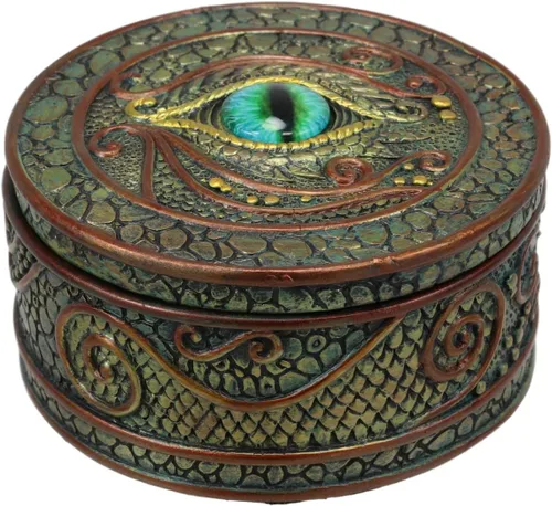 Vista 3 de Ebros Gift Ojo del dragón y las escamas - Joyero decorativo redondo de 4 pulgadas de ancho, medieval renacentista, alquimia alada, fantasía, Sauron