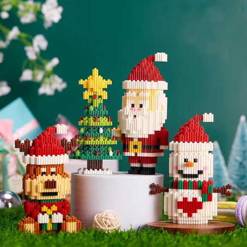 Vista 7 de Bloques de construcción de Navidad compatibles con Lego, muñeco de nieve de Navidad, micro bloques apilables, juguetes nuevos, caja de regalo