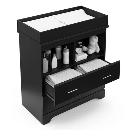 Vista 10 de Storkcraft Brookside Cómoda de 2 cajones con cambiador encima (negro) – Certificado Gold GREENGUARD, cómoda de cajones y cubos fácil de combinar