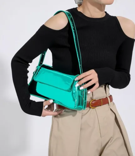 Vista 3 de Bolso de noche para mujer, bolso de mano Y2k, plateado brillante, bolso de mano, bolso de fiesta, lindo bolso metálico