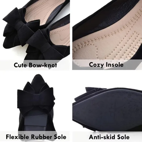 Vista 4 de SAILING LU Zapatos planos de ballet con lazo para mujer, puntera puntiaguda, zapatos planos casuales de gamuza, zapatos de vestir para el trabajo