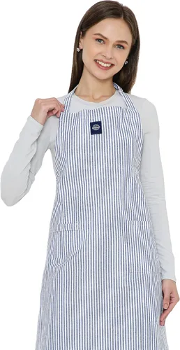 Vista 22 de Encasa XO Delantales de cocina de algodón para mujeres y hombres con bolsillo y bucle para toalla, correa ajustable para cuello y espalda