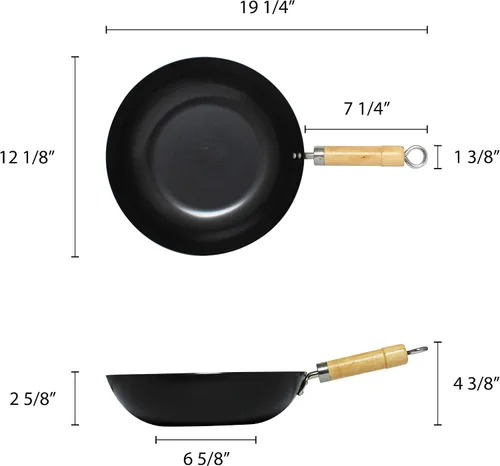 Vista 2 de Thunder Group Wok antiadherente de acero al carbono con mango de madera, 12 pulgadas