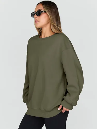 Vista 3 de Trendy Queen - Sudaderas para mujer, sudaderas con capucha de gran tamaño, cuello redondo, suéteres cómodos para otoño e invierno, ropa a la moda
