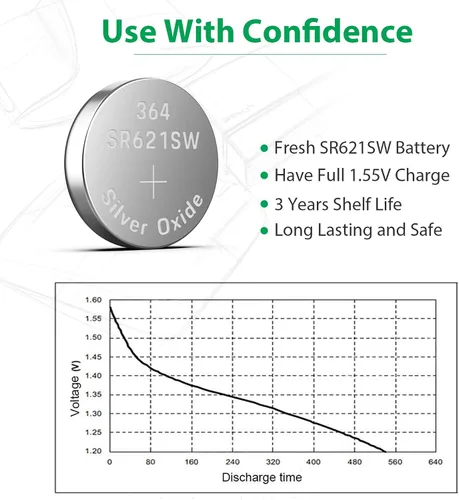 Vista 3 de LiCB Paquete de 20 baterías SR621SW 364 164 363 AG1 de 1.5 V con botón de celda de reloj