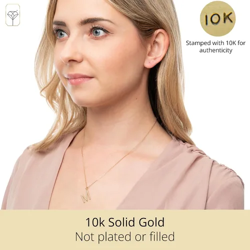 Vista 2 de MAX + STONE - Collar de oro amarillo de 10 quilates con cuerda Collar con dije de oro real con letra inicial y cierre de anillo de resorte