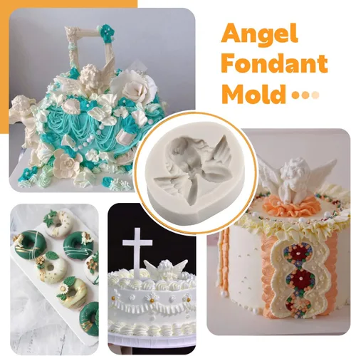 Vista 4 de Sijiangmold - Molde para fondant de ángeles para bebé, querubín, para decoración de tartas, moldes de silicona para baby shower, decoración