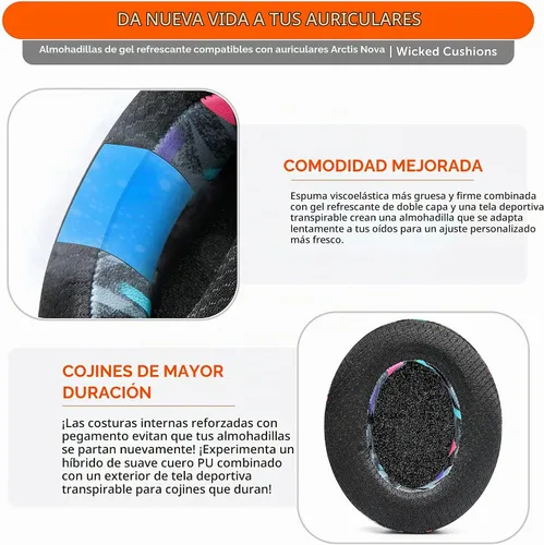 Vista 4 de WC Freeze para Arctis Nova - Almohadillas de gel de refrigeración de tela híbrida de repuesto para Arctis Nova Pro con cable, Nova 7, 5, 4, 3, 1
