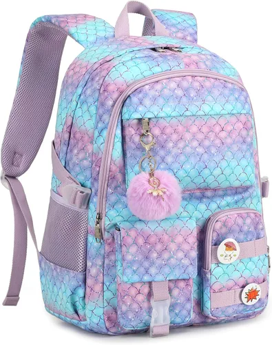 Vista 7 de Mochila para niñas, mochila escolar para laptop de 15.6 pulgadas, mochila grande para primaria, primaria, escuela media, mochilas para niños