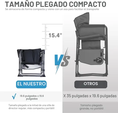 Vista 5 de EVER ADVANCED Silla de directores de camping con mesa auxiliar, plegable portátil con tamaño compacto, silla de césped resistente con bolsillo