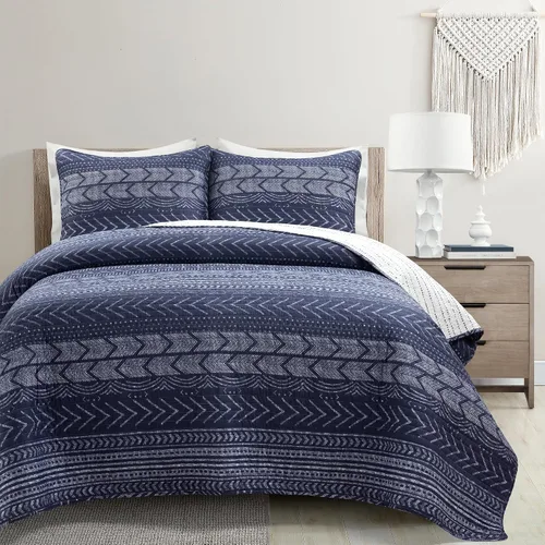 Vista 9 de Lush Decor Hygge Geo - Juego de ropa de cama de 3 piezas, diseño de rayas, tamaño king, negro y blanco