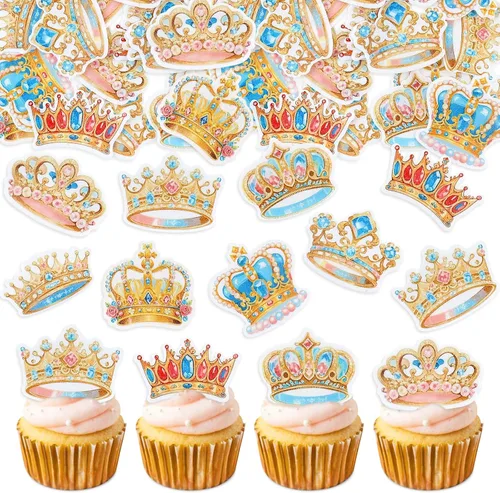 Vista 8 de 40 piezas de vestidos de princesa comestibles para cupcakes, color rosa y morado, vestido de noche para despedidas de soltera, bodas, princesas
