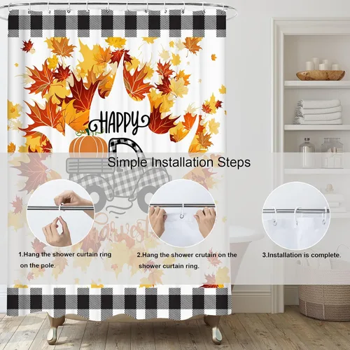 Vista 3 de Clearance Items - Cortina de ducha de otoño, cortina de ducha de calabaza de Acción de Gracias, juego de baño de otoño, decoración de baño, 72 x 72