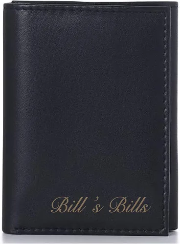 Vista 3 de Personalizado Negro Cuero Genuino Trifold Wallet Grabado Gratis - Se envía desde Estados Unidos, Billetera de cuero negro triple para dinero