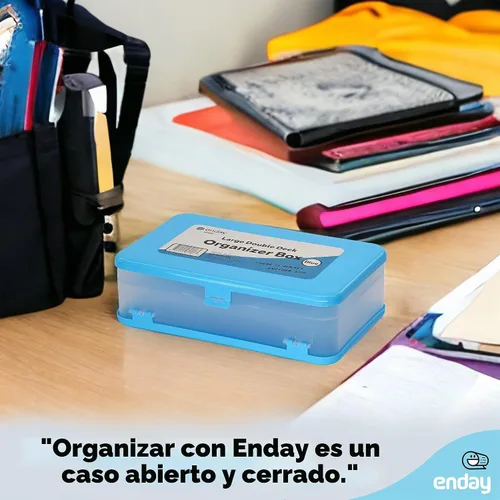 Vista 6 de Enday Caja de lápices azul, caja de plástico de gran capacidad con 12 compartimentos, caja de lápices de plástico con tapa hermética, estuche rígido