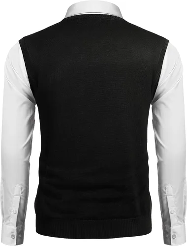 Vista 3 de COOFANDY Suéter sin mangas con cuello en V para hombre, ajustado, informal, con rombos