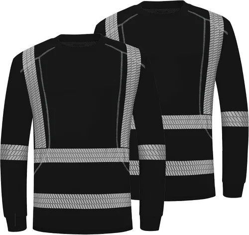 Vista 7 de ProtectX Camisas de manga larga de alta visibilidad, camiseta de seguridad reflectante de alta visibilidad para hombres y mujeres, camisa