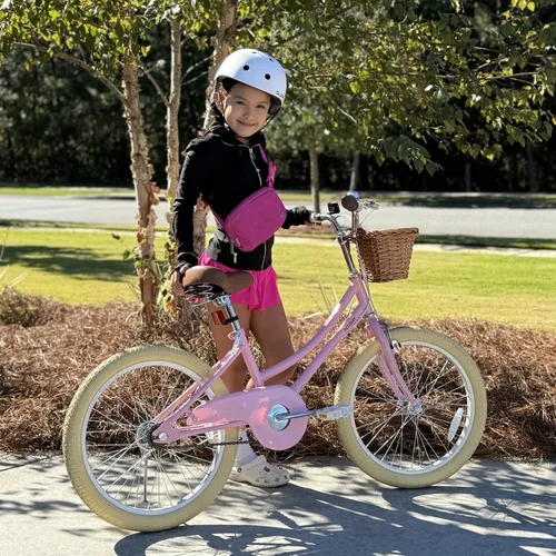 Vista 8 de Petimini Vintage Kids Bike for Girls, 12–20 Inch Classic Bicycle with Wicker Basket & Bell, High Tensile Steel Frame, Training Wheels (12–18”), 85%