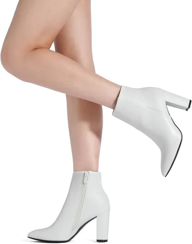 Vista 7 de DREAM PAIRS - Botines de tacón grueso para mujer, botas hasta el tobillo con punta puntiaguda