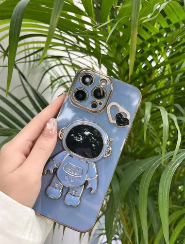 Vista 6 de Funda de silicona para Samsung Galaxy S21 con diseño Unico de astronauta que sirve de soporte. Azul