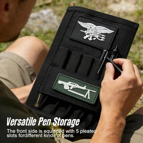 Vista 5 de KOSIBATE Funda táctica para cuaderno, funda de libro de líder militar del ejército, 8 x 5 pulgadas (negro)