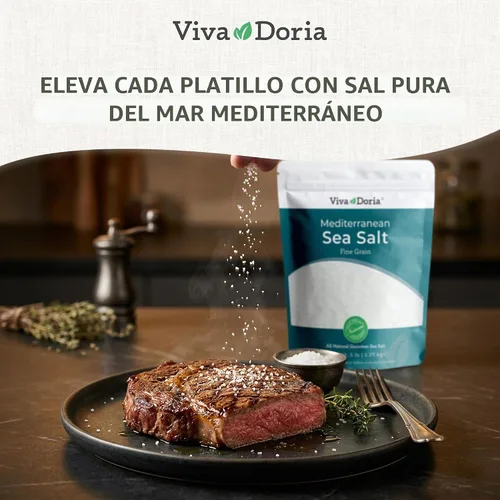 Vista 4 de Viva Doria Sal marina mediterránea, grano fino, 5 lb