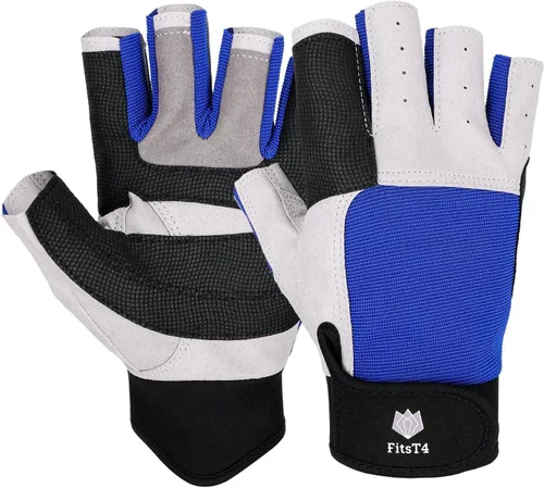 Vista 7 de FitsT4 Sports Guantes de vela de 3/4 dedos y agarre, ideales para vela, yate, remo, kayak, pesca, deportes acuáticos para hombres y mujeres
