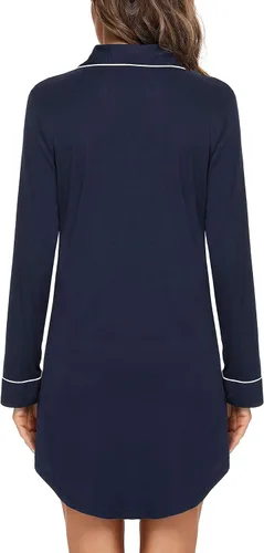 Vista 13 de Samring Camisón de pijama para mujer, manga corta/larga, con botones, camisón para dormir, camisón para novio, talla XXL
