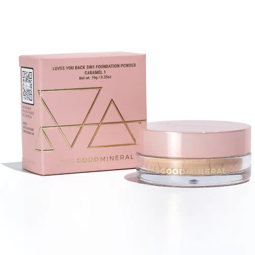 Vista 22 de The Good Mineral Loves-You-Back Base de maquillaje mineral en polvo 3 en 1 (CARAMEL 3) Diseñada para pieles sensibles y propensas al acné para una
