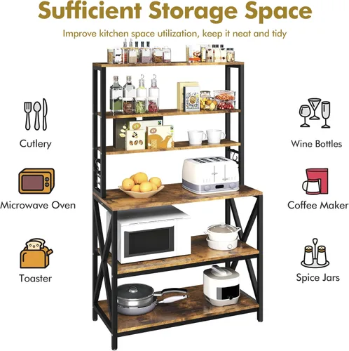 Vista 8 de Yaheetech - Estantería de cocina de 6 niveles, mesa de café de 31.5 pulgadas, gabinete para microondas de estilo granja para espacios pequeños