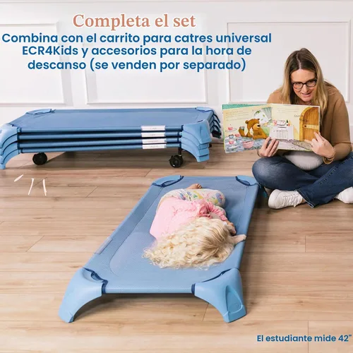 Vista 6 de ECR4Kids Stackable Cozy Cot with Storage and Name Tags, 6-Pack, Powder Blue Azul polvoriento