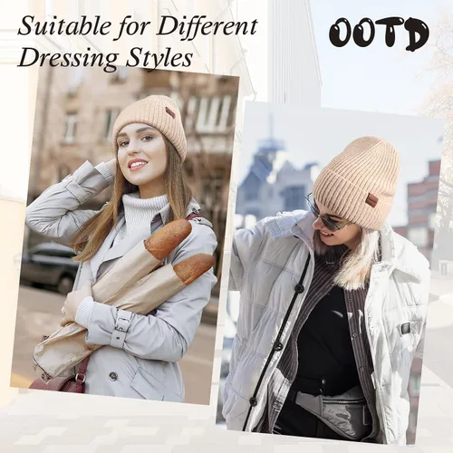 Vista 5 de Gorro de invierno para mujer doble capa con forro grueso, suave, cómodo, resistente al viento, cálido, gorro de invierno para regalo