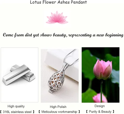 Vista 5 de Imrsanl - Joyería para llevar Cenizas - Collar con dije de flor de loto con mini urna de recuerdo para cenizas