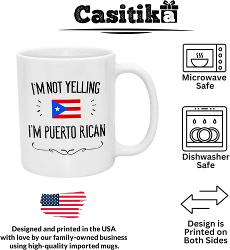 Vista 2 de Casitika Recuerdos y Regalos Graciosos de Puerto Rico. No Estoy Gritando, Soy Puertorriqueño Taza de Café. Idea de Regalo para Hombres y Mujeres