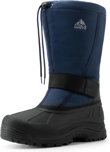 Vista 9 de NORTIV 8 Botas de nieve de invierno impermeables para hombre, con forro de piel aislada, ligeras, altas para exteriores Negro