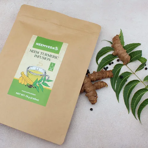 Vista 5 de iqra Neemveda Neem infusión de té de hierbas de cúrcuma con pimienta negra para alta absorción, 50 bolsas de té