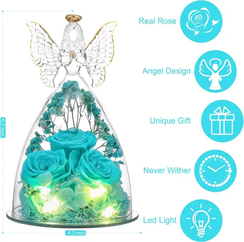 Vista 3 de Regalos de Rosas de Navidad para Mujeres Flor Real Preservada en Figuras de Ángel de Cristal Rosas para Entrega Prime Regalos de Cumpleaños