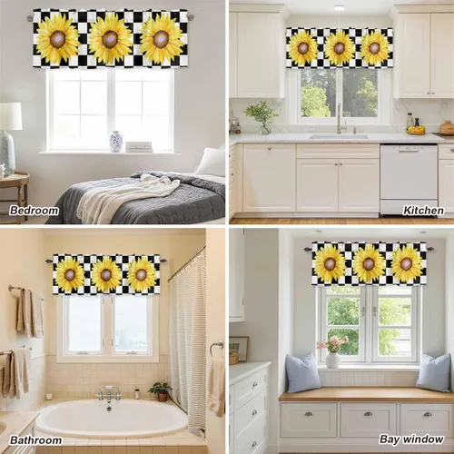 Vista 4 de Cenefas de girasol para ventanas de cocina, cenefa de cortina de granja, cortinas cortas de girasol de acuarela, cenefas con bolsillo para barra