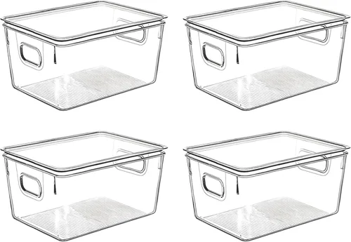 Vista 8 de Contenedores de almacenamiento de plástico transparente con tapas, perfectos para organización de cocina o organización y almacenamiento