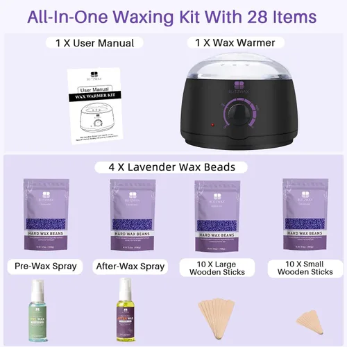 Vista 5 de BLITZWAX Kit de depilación brasileña y bikini para mujer, calentador de cera dura para cara, piernas y cuerpo, kit de depilación en casa, apto