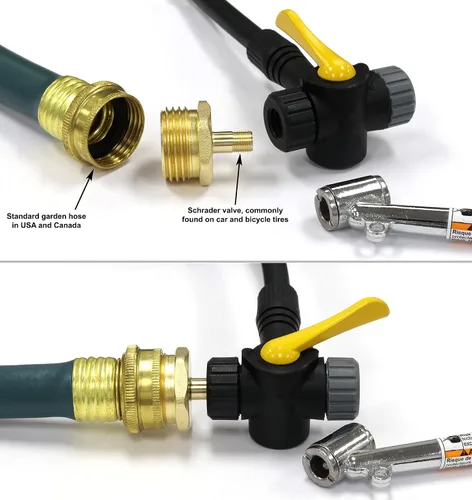 Vista 3 de LLC Válvula Schrader de inflado de neumáticos a llave de manguera de jardín macho Adaptador de purga para invernaje para RV, cámper y remolque