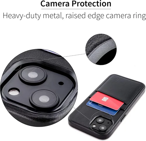Vista 4 de Dockem Funda de piel auténtica para iPhone 13 con placa de metal integrada para montaje magnético, cartera cosida con 2 soportes para tarjetas