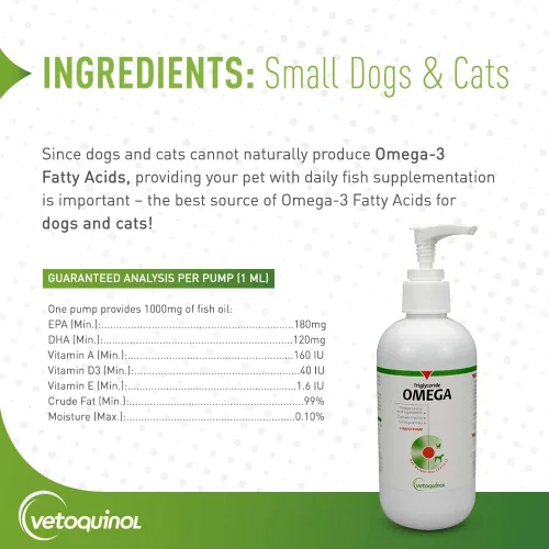 Vista 6 de Vetoquinol Suplemento líquido de triglicéridos Omega 3 para perros y gatos, suplemento de aceite de pescado líquido con EPA y DHA, promueve la piel